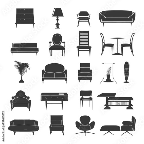 Silhouette Retro furniture icons set black color