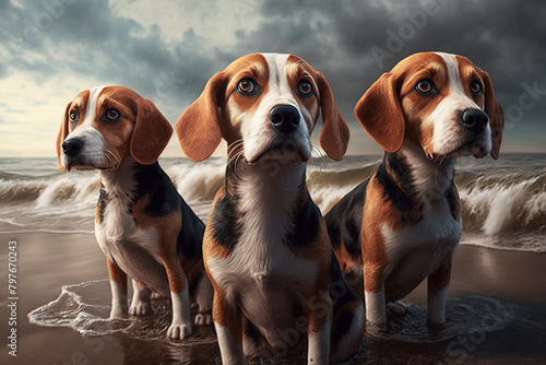 Beagle dogs on the beach