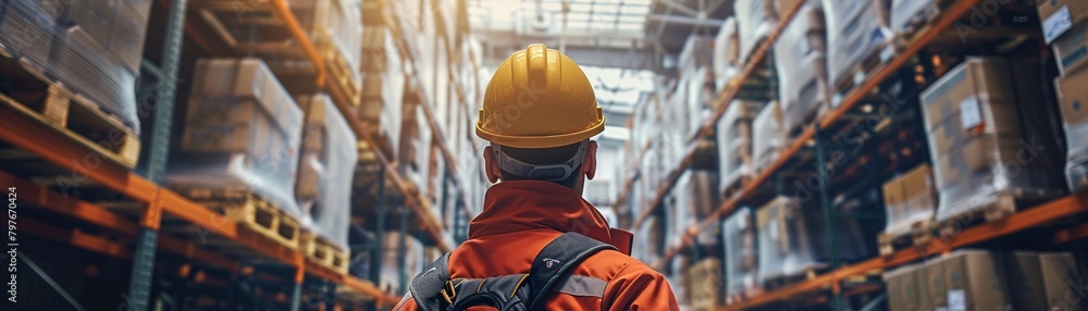 Warehouse worker safety gear on Warehouse worker safety gear on
