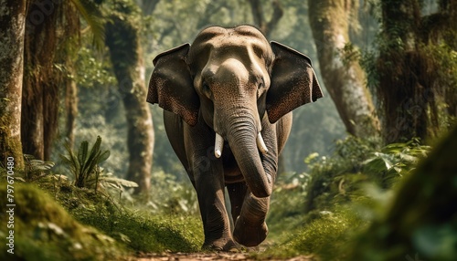 Asian Elephant Walking Along Dirt Road in Forest © Anna