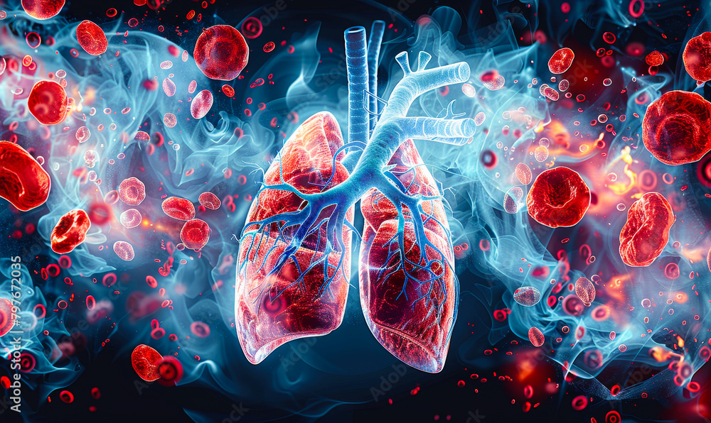 Pulmonary Embolism Medical Illustration: Lungs, Artery Blockage, Clot, Blood Vessels - Hyper-Detailed Human Anatomy Diagram Pulmonary Embolism Medical Illustration: Lungs, Artery Blockage, Clot, Blood Vessels - Hyper-Detailed Human Anatomy Diagram
