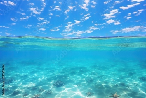 Crystal clear ocean blue sky underwater outdoors nature. © Rawpixel.com