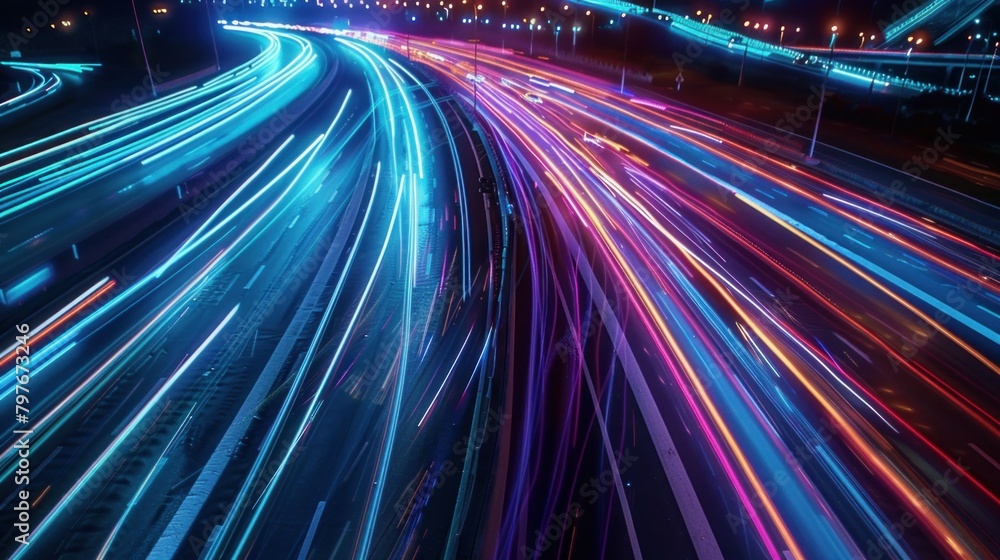 Nighttime Transportation Hyperlapse. Abstract Light Trails Nighttime Transportation Hyperlapse. Abstract Light Trails