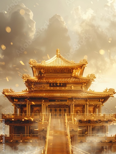 The golden palace shrouded in clouds and mist in the valley © fanjianhua