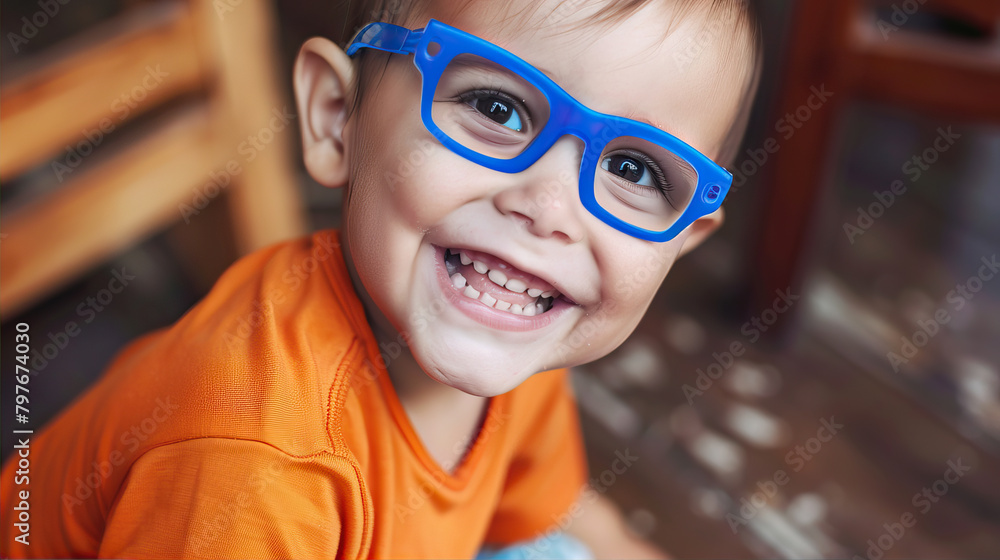 Boy with blue glasses and orange T-shirt
Boy with blue glasses and orange T-shirt