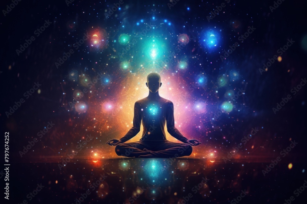 Spirituality universe yoga cross-legged.