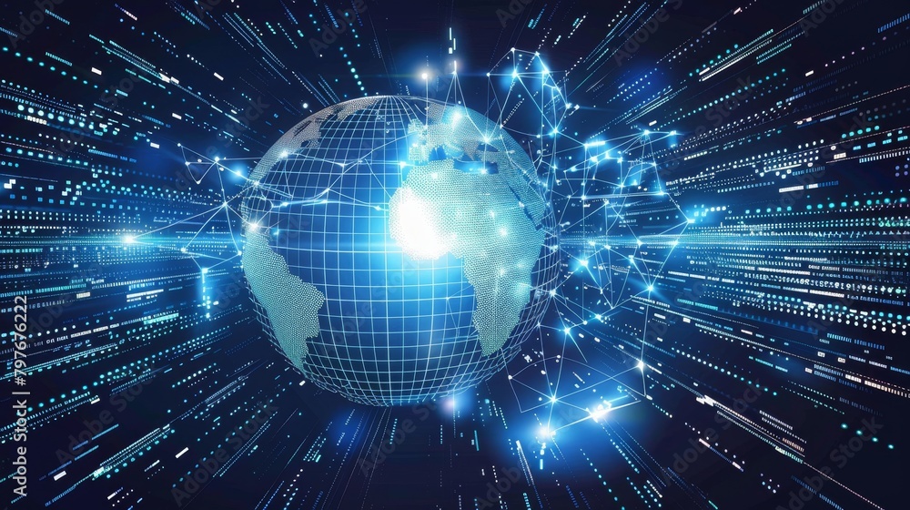 Fototapeta premium Data Grid: A vector illustration of a digital grid overlaid on a globe