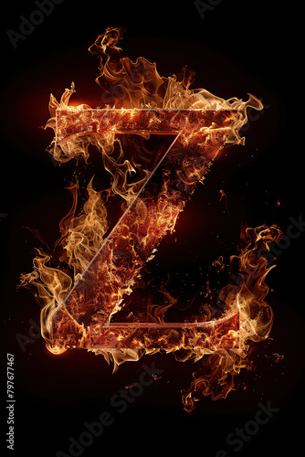 Fire letter Z made of burning letters on black background
