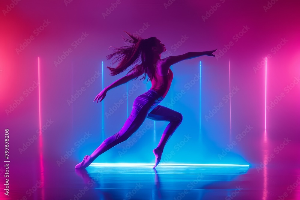 ballet dancer practicing with rainbow color shadows and purple glow, generative ai ballet dancer practicing with rainbow color shadows and purple glow, generative ai