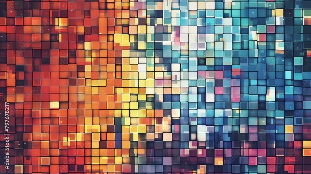 Grid Art: A vector illustration of an artistic composition featuring a grid of squares