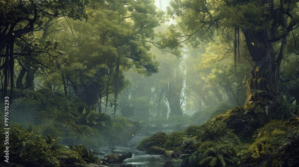 Enchanting Magical Forest. Mysterious Misty Atmosphere Enchanting Magical Forest. Mysterious Misty Atmosphere