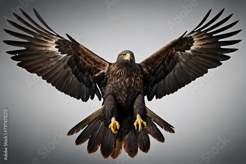 A close up of a black eagle spreading his wings photo
