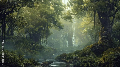 Enchanting Magical Forest. Mysterious Misty Atmosphere