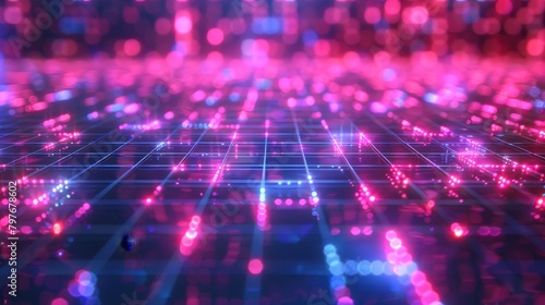 Grid Backgrounds: An illustration of a grid background with a neon glow effect