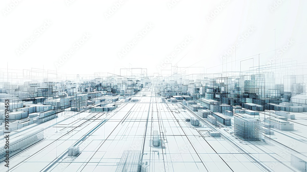 Grid Structure: A 3D vector illustration of a city street with a grid pattern Grid Structure: A 3D vector illustration of a city street with a grid pattern