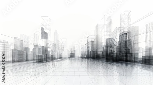 Grid Structure  A 3D vector illustration of an abstract urban landscape with intersecting grid structure