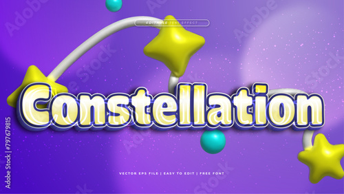 Yellow blue and purple violet constellation 3d editable text effect - font style