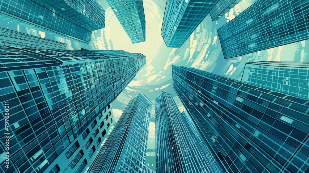 Grid Structure: A vector illustration of a futuristic cityscape