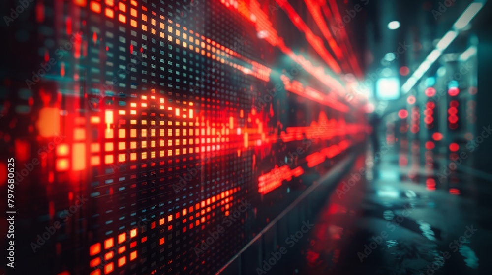 ASCII art of a circuit board with red and blue lights. ASCII art of a circuit board with red and blue lights.