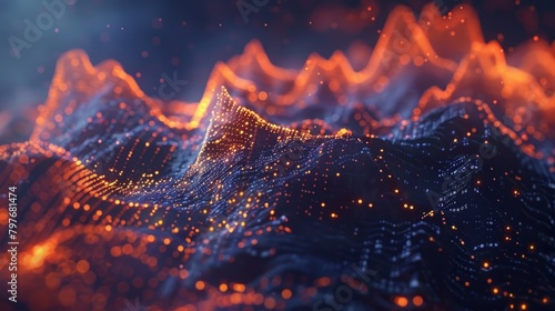 Blue and orange glowing 3D landscape