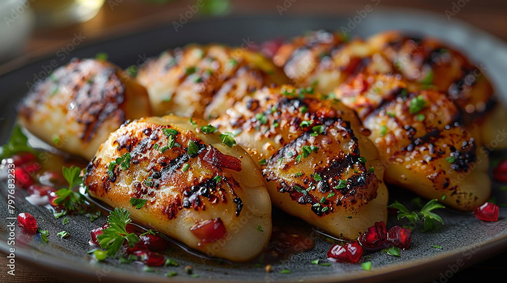 Illustration of Polish food, with bacon sauce and herbs sprinkled on top. Restaurant menu. Tasty and beautiful. Illustration of Polish food, with bacon sauce and herbs sprinkled on top. Restaurant menu. Tasty and beautiful.