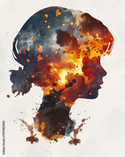 Double exposure illustration of a girl and war background