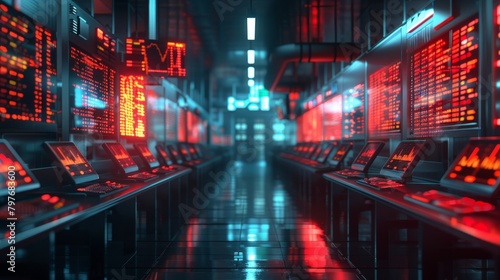 Futuristic sci-fi spaceship interior with neon lights