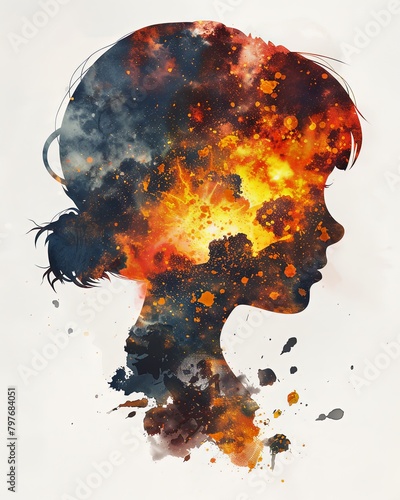 Double exposure illustration of a girl and war background