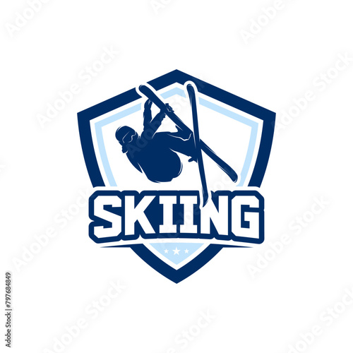 Skiing sport games badge logo design
