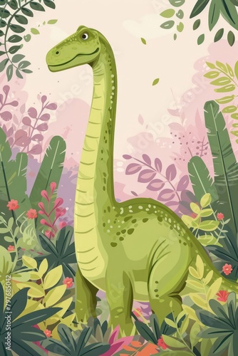 flat illustration of brachiosaurus with calming colors © Tina
