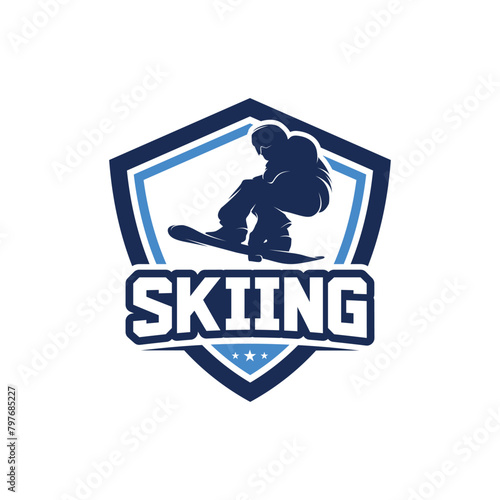 Skiing stylized vector symbol logo or emblem template
