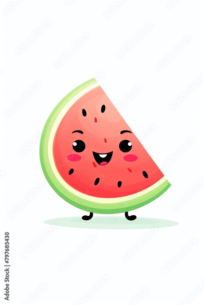 Fototapeta premium A cute and friendly watermelon character. The watermelon should have a happy expression on its face.