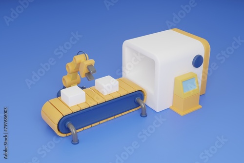 factory illustration Production management using robots 3d renderings.