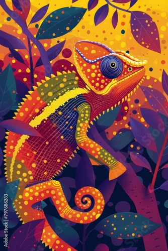 flat illustration of chameleon with calming colors