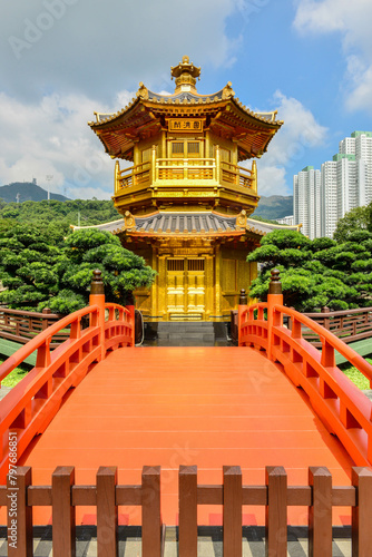 Pagoda style Chinese architecture in garden  Hong Kong 