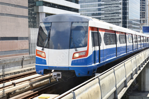 Sky train in Bangkok with building construction,Thailand