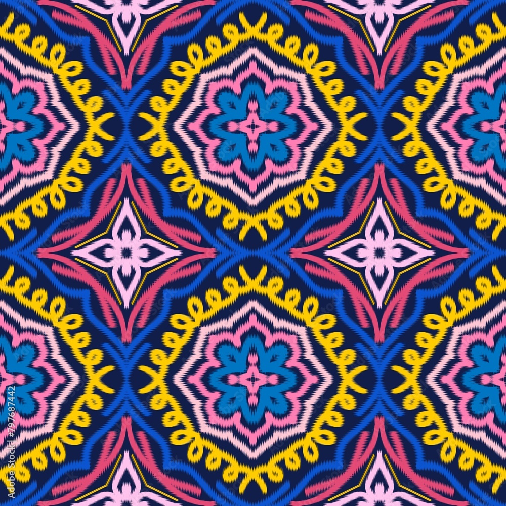 Seamless Ikat ethnic traditional pattern geometric abstract folklore ornament Tribal ethnic illustration background Seamless Ikat ethnic traditional pattern geometric abstract folklore ornament Tribal ethnic illustration background