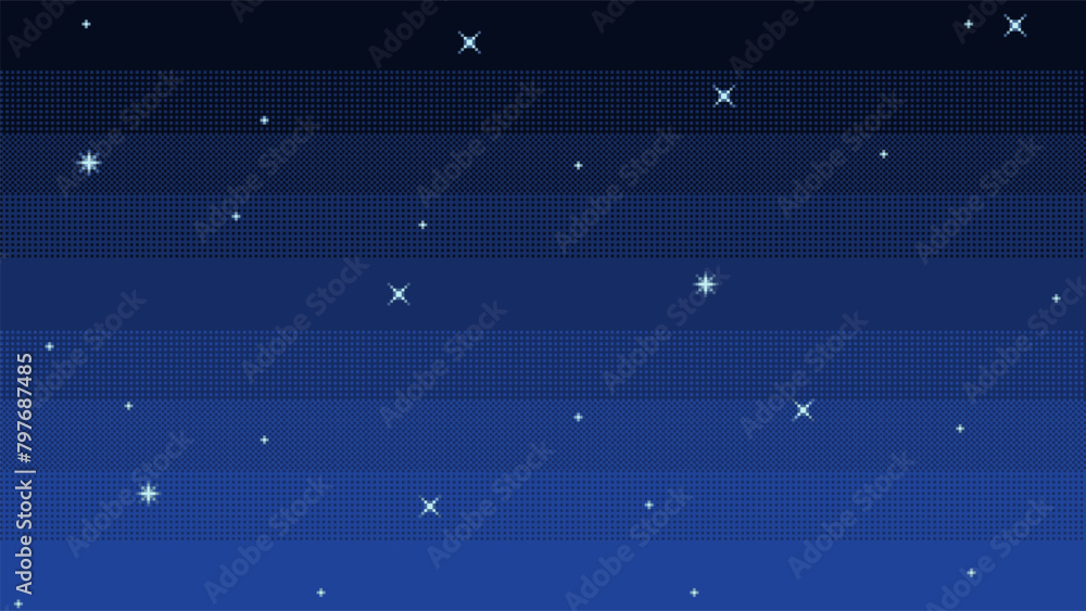 Pixel art night sky with stars. Starry sky seamless background. Vector ...