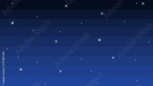 Pixel art night sky with stars. Starry sky seamless background. Vector illustration.