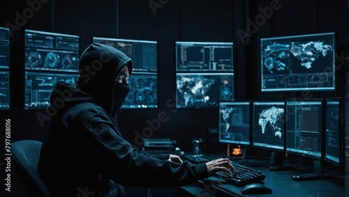 male hacker on the darknet photo