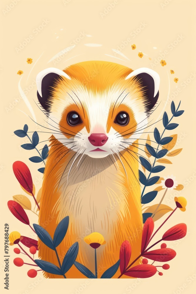flat illustration of ferret with calming colors