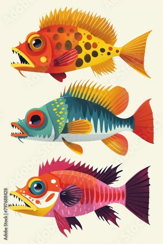 flat illustration of fangtooth fish with calming colors