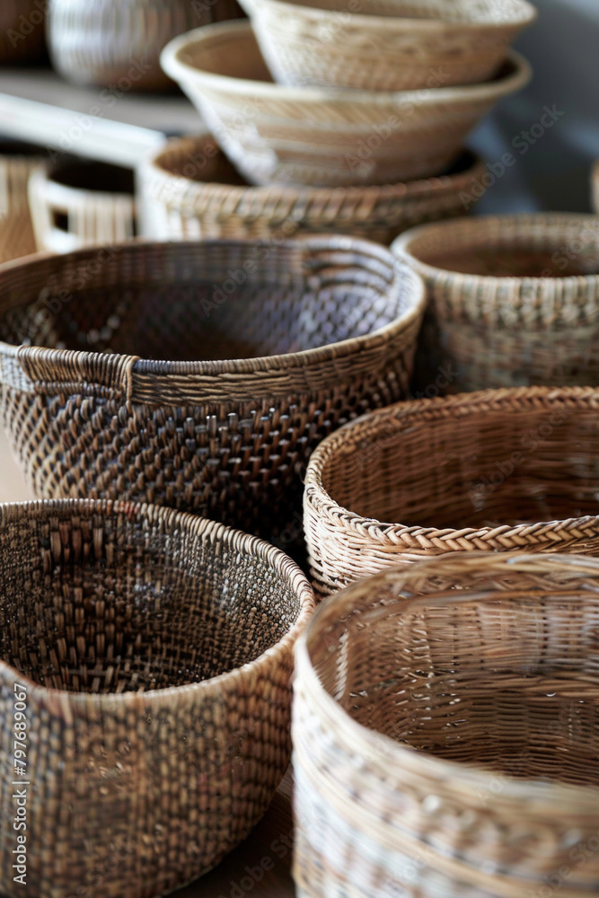 The intricate weave patterns of woven baskets made from materials like rattan, wicker, or seagrass. Woven basket textures offer a rustic yet refined backdrop with a touch of natural charm. 