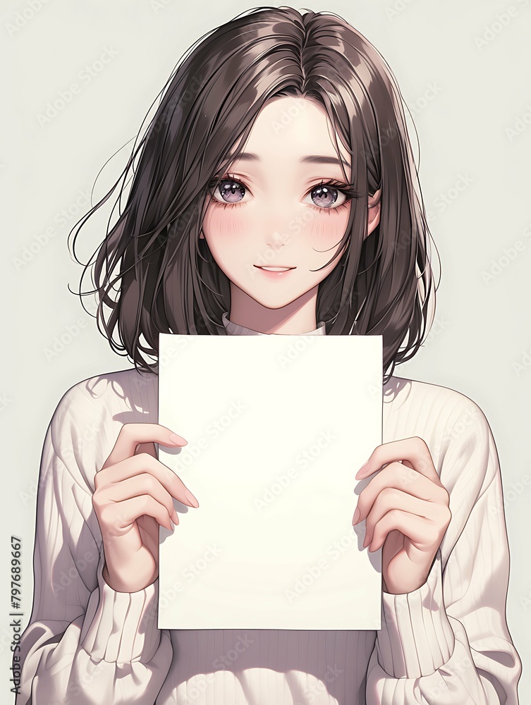 Naklejka premium 空白の紙を持っている女性 AI