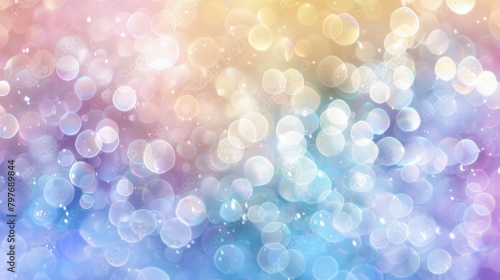Abstract blur bokeh banner background in rainbow colors, including pastel purple, blue, gold yellow, white silver, and pale pink Abstract blur bokeh banner background in rainbow colors, including pastel purple, blue, gold yellow, white silver, and pale pink