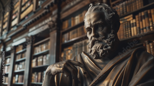 Stoic Silence: The Philosopher’s Statue in the Library photo