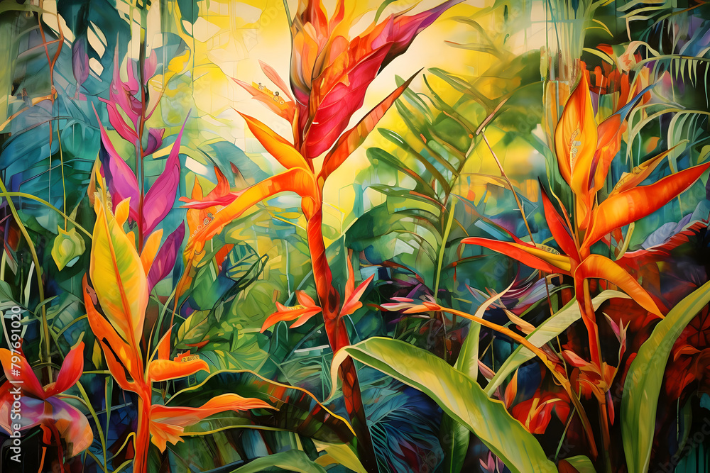 Tropical Temptation Tropica, abstract landscape art, painting background, wallpaper, generative ai