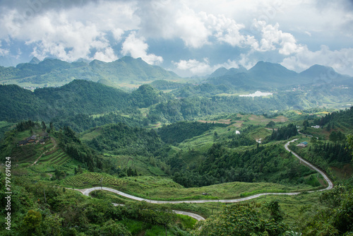 View of the Dong Van limestone karst plateau and global geopark from Quan Ba Heaven Gate, Tam Son, Ha Giang, Vietnam