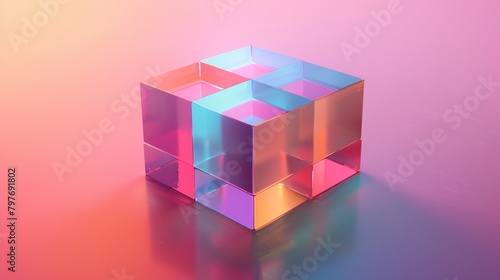 An abstract 3D cube, rotating gently, with each face changing color subtly