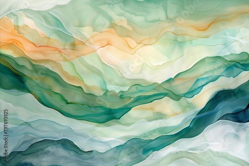 Wallpaper Mural Calm waters depicted in flowing abstract forms, painted with soft pastel watercolors Torontodigital.ca